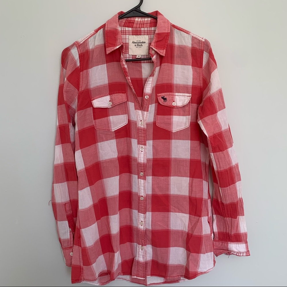 Abercrombie & Fitch red and white flannel M long s